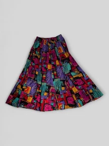 Vibrante Colorida Falda Midi Talla UK 8 US 4 Abstracto Gitano Hippie - Imagen 1 de 7