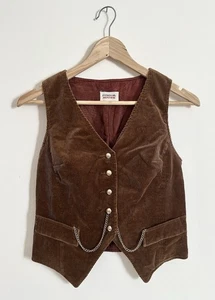 Vintage 70’s 60’s Junior House Size Small Brown Corduroy Gold Chain Vest  - Picture 1 of 5
