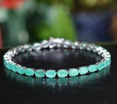 优雅的翡翠椭圆形手链 925 纯银翡翠手链礼物 — 第 1/4 张图片