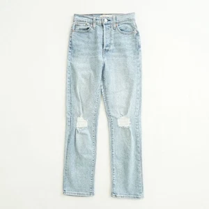 Levi's Wedgie Straight Light Wash Distressed Ripped Jeans Button Fly Womens 26 - Picture 1 of 10