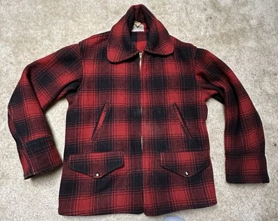 Vintage 1940’s Windward Buffalo Plaid Wool Jacket Red Black Zip Up Bomber - Image 1 of 4