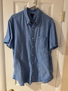 Camicia J.Crew XL blu chambray con bottoni manica corta cotone lino Baird McNutt - Foto 1 di 7