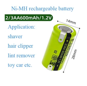 2/3AA 600mAh 1.2V Tabbed Ni-MH Rechargeable Battery For Electric Shaver - Picture 1 of 4