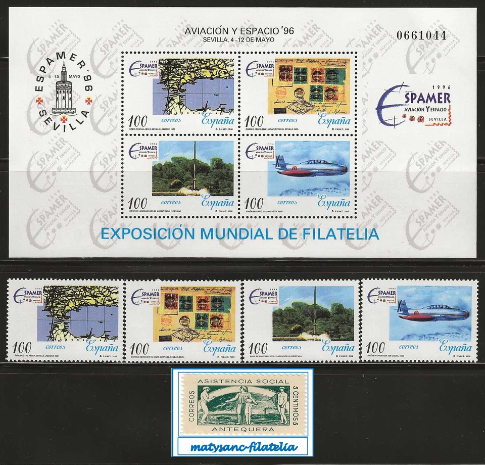 ESPAÑA 1996. EDIFIL 3433. HOJITA + SELLOS  "AVIACIÓN Y ESPACIO '96". MNH*** - Imagen 1 de 1