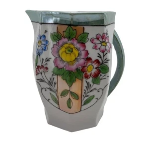 Hand-Painted Vintage Floral Porcelain Pitcher Made In Japan With Green Handle - Bild 1 von 8