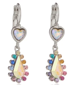 KIRKS FOLLY Earrings Rainbow Tears Leverback Pierced Silver tone Crystal - Picture 1 of 4