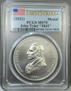 2021 John Tyler 1841 Presidential Silver Medal PCGS MS70 First Strike - Picture 1 of 2