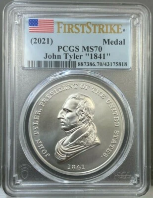 2021 John Tyler 1841 Presidential Silver Medal PCGS MS70 First Strike  - Image 1 of 2