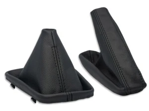 FOR BMW E36 BMW E46 GEAR SHIFT BOOT + HANDBRAKE GAITER LEATHER STITCH BLACK - Picture 1 of 5