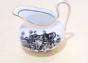 Royal Chelsea England Black Transfer & Gold Farm Scenes Creamer 152 - Picture 1 of 4