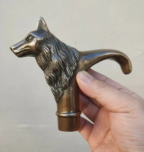 Antiguo bastón victoriano con cabeza de pistola de bronce perro lobo salvaje - Imagen 1 de 12