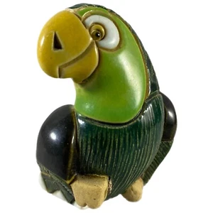 Artesania Rinconada Green Parrot Carved Bird Figurine Resin Signed - Picture 1 of 5