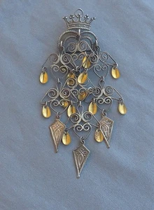 Vintage Crown Heart 830 Silver Norway Solje Kite Dangles Pin Pendant - Picture 1 of 3