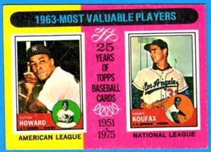 1975 Topps MINI 1963 MVP  SANDY KOUFAX / ELSTON HOWARD (vg)  A - Picture 1 of 1