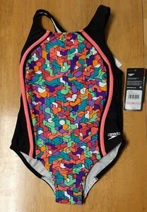 NWT SPEEDO GEOMETRIC RAINBOW BRIGHTS RACER TANK SWIM BATHING SUIT Size 10 Girl - Picture 1 of 4