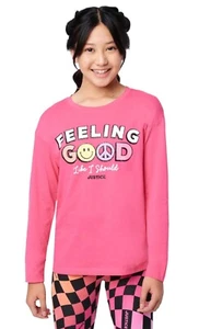 Justice Girls Top Pink 12/14 Pullover Long Sleeves Oversize Glitter Graphic Logo - Picture 1 of 10
