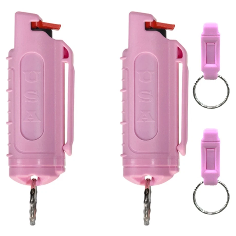 2 Police Magnum 1/2oz Pepper Spray Pink Molded Keychain Self Defense Security PM