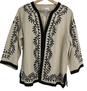 Linea Louis Dell'Olio Jacket Womens Large L Tan Cream Black 3/4 Sleeve Linen NWT - Picture 1 of 12