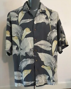 Camisa de Campamento Tommy Bahama Seda XL Estampado Hawaiano Usada en Excelente Condición Gris Tropical Manga Corta - Imagen 1 de 4