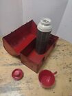Vintage Old Metal Footed Lunch Box With Texaco Star Name Tag Thermos And Cup Lid