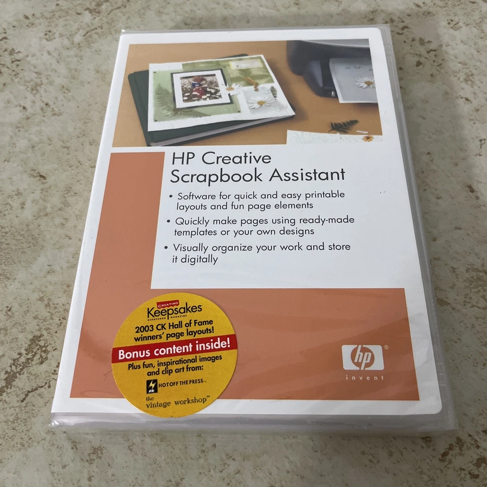 HP Creative Scrapbook Assistant CD ROM Software WIN XP/2000/98/Me NEW SEALED - Image 1 of 3