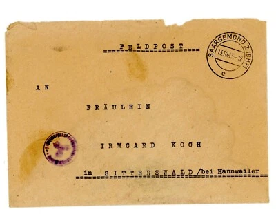 Germany Feldpost Cover - 10/13/1943 Cancel - Used           (16-SS) - Image 1 of 2