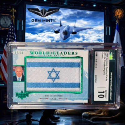 2024 DECISION BIBI NETANYAHU GREEN FOIL 07/10 ISRAEL FLAG PATCH CGC 10 GEM - Image 1 of 3