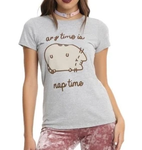 Pusheen The Cat ANYTIME IS NAP TIME Girls Junior T-Shirt Grey NWT 100% Authentic - Picture 1 of 1