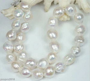 Huge 12-13mm Natural Australian South Sea White Baroque Pearl Necklace 18'' - Picture 1 of 4