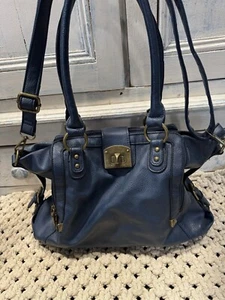 Women’s Black Rivet Blue Faux Leather Shoulder Bag - Picture 1 of 10
