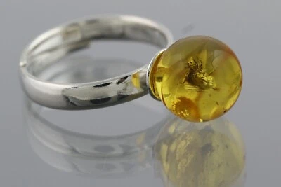 Anillo ajustable grande FLY ÁMBAR BÁLTICO genuino cuentas redondas plata 2,9 g 200416-2 Foto 1 de 4