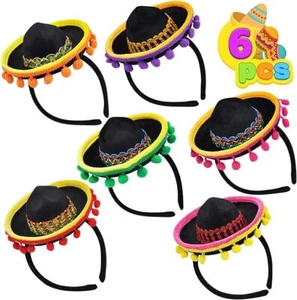 6PCS Cinco De Mayo Fiesta Fabric Sombrero Headbands Party Costume Fun Fiesta Hat - Picture 1 of 6