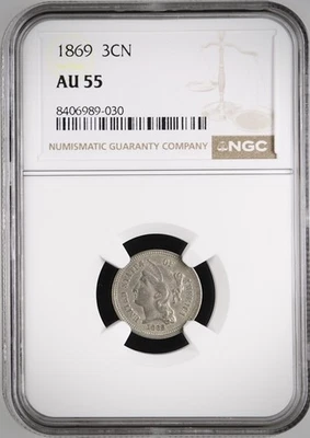 1869 Three Cent Nickel - NGC AU 55 - Image 1 of 4