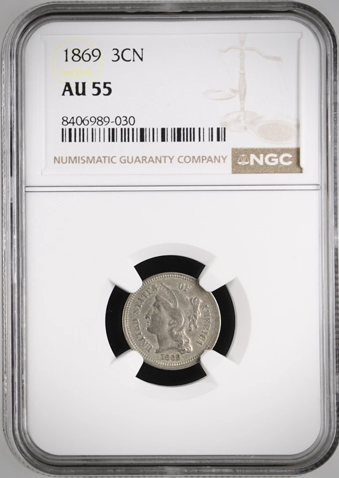 1869 Three Cent Nickel - NGC AU 55 - Image 1 of 4