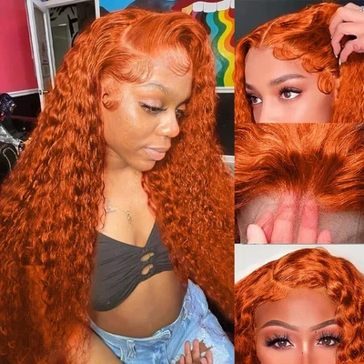 Peluca frontal de encaje naranja jengibre 13X4/13X6 rizada para mujeres cabello humano HD pelucas de encaje Foto 1 de 4