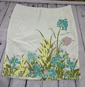 Merona A Line Skirt Lined Ivory Floral Garden Size 10 Zip Closure Above Knee - Picture 1 of 5