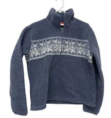 Esprit Blue Snowflake Sherpa Fleece 1/4 Zip Sweater Jacket VintageSize L Acrylic - Image 1 of 4