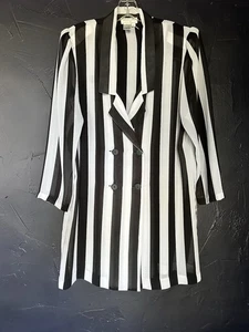 Vintage Sheer Black & White Striped Blazer Top With Button Details Great Design - Picture 1 of 13