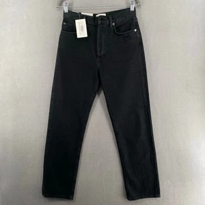 Pantalones de mezclilla rectos Agolde años 90 cintura pellizcada tiro alto para mujer 26 negros informales elegantes - Imagen 1 de 17