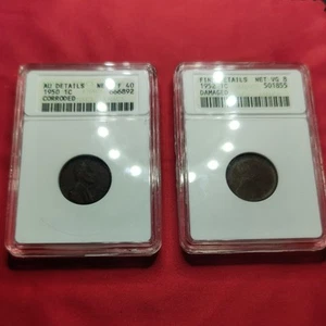 1952 & 1950 Lincoln Wheat Cent ANACS - Old White Soapbox Holders - Low Grade - Picture 1 of 10