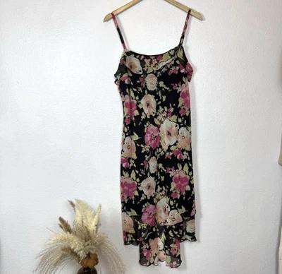 Vestido sin mangas floral con cuello drapeado Y2K para mujer 14 Petite AGB Byer California arrugado Foto 1 de 4