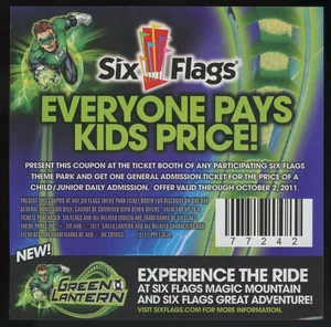 Six Flags Green Lantern Movie Promotional Coupon Advertisement 2011 - Bild 1 von 1
