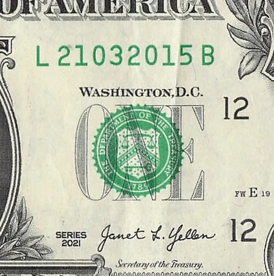 MARCH 21 2015 Birthday Fancy Serial Number Date Note One Dollar Bill 03 21 2015 - Image 1 of 4