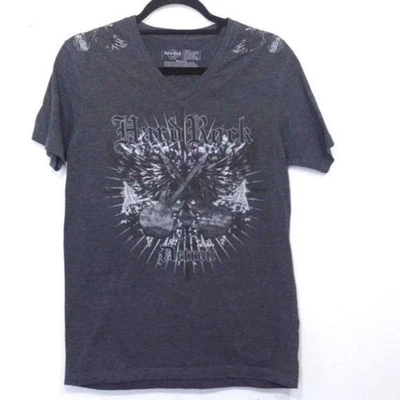 Hard Rock Cafe Tee Mens Small Gray VNeck Detroit Wings Guitar Vintage Style - Image 1 of 4