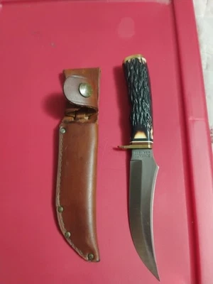 Cuchillo de caza Schrade USA 498 hoja fija estilo Goldrush con funda - 9 1/4" bonito Foto 1 de 3