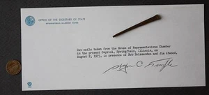 1973 Abraham Lincoln Springfield Illinois ORIGINAL Hand Forged nail Relic RARE - - Picture 1 of 1