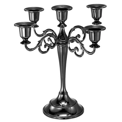 Candelabra Candle Holders 5 Arm Metal Candlestick Stand for Taper Candles Black - Image 1 of 4