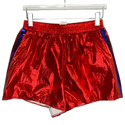 Queen of Sparkles M Red Metallic Active Shorts Blue Sequin Stripe - Image 1 of 4