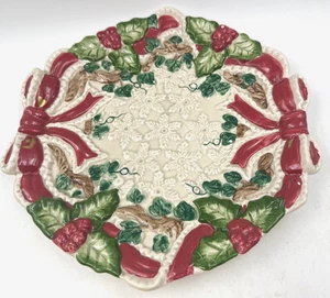 Fitz and Floyd Omnibus Baroque Holiday Plate Christmas 1994 Vintage 12" Red Bows - Picture 1 of 8
