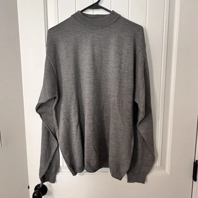 复古 Bachrach 毛衣男式大号灰色 100% 美利奴羊毛意大利制造二手状况完好 — 第 1/4 张图片